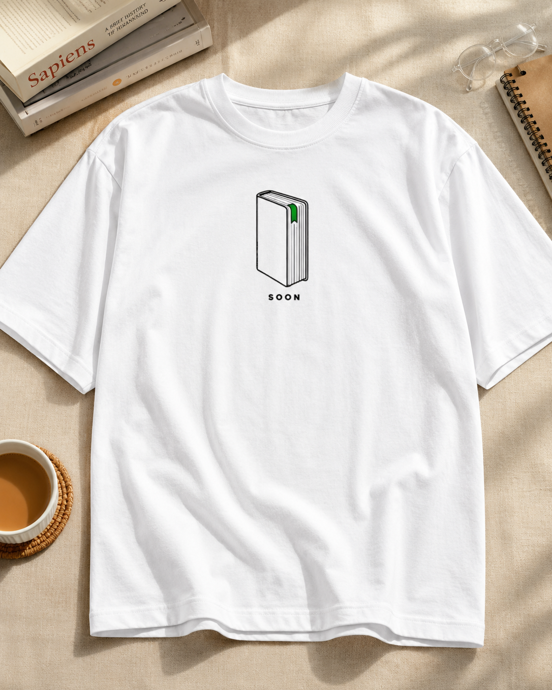 Bookmark on Page Three Oversized Graphic T-Shirt in Coral color option