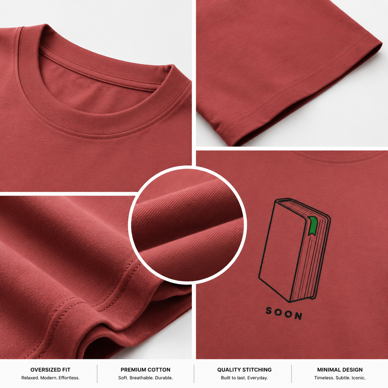 Oversized fit detail of Bookmark on Page Three Graphic T-Shirt with dropped shoulders
