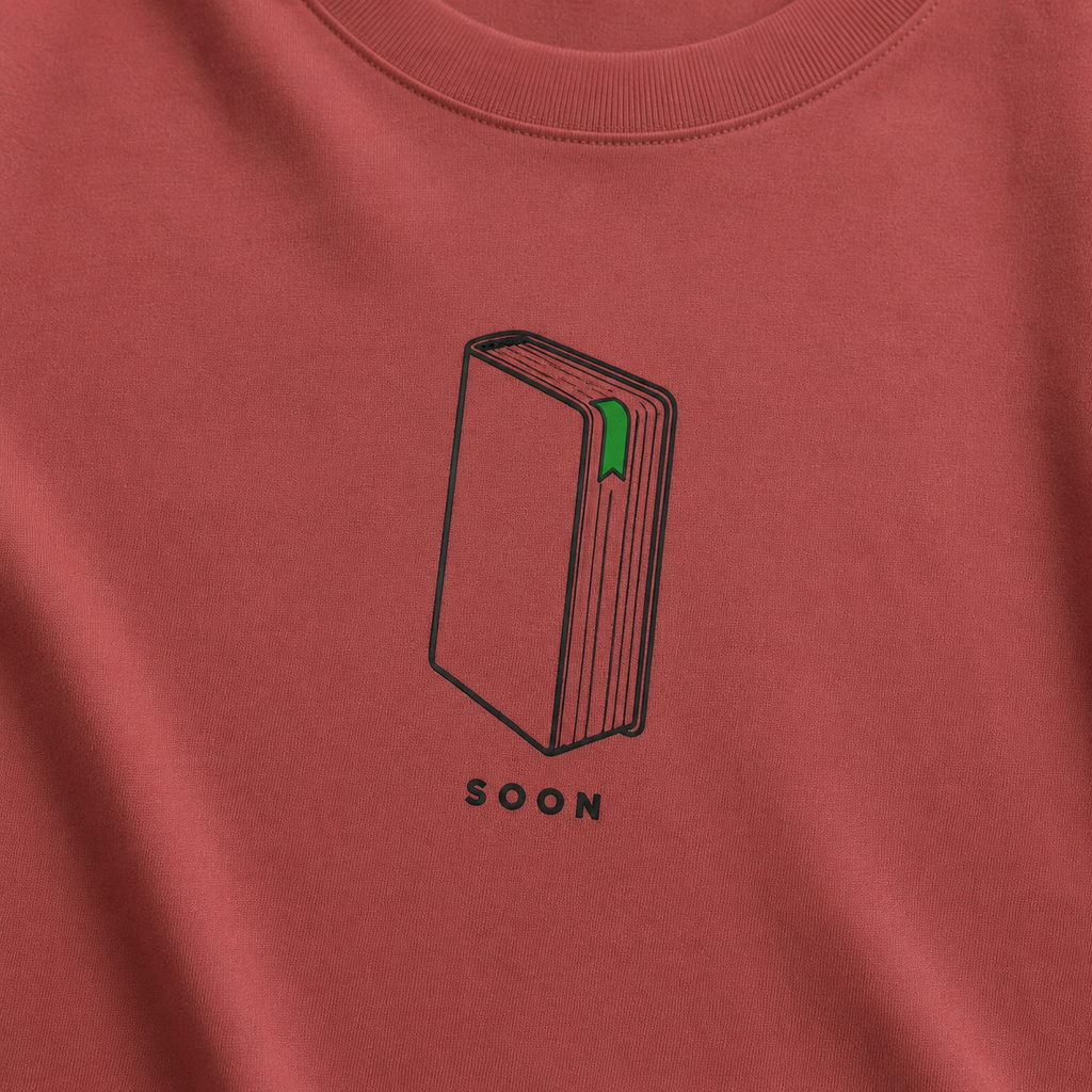 Front view of Bookmark on Page Three Oversized Graphic T-Shirt with relaxed unisex fit