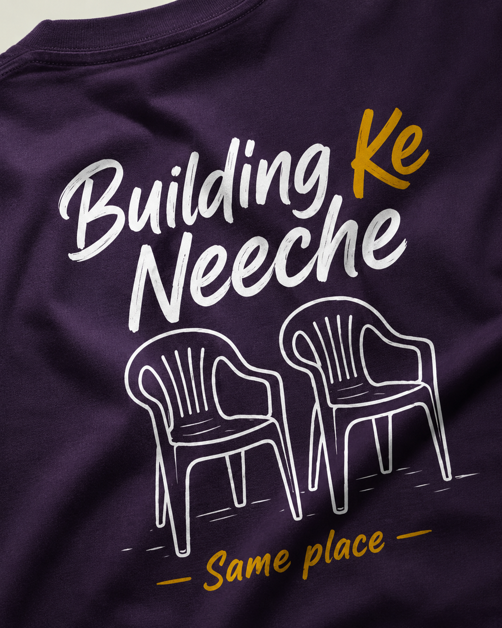 Back view of Building Ke Neeche Oversized Graphic T-Shirt in heavyweight cotton