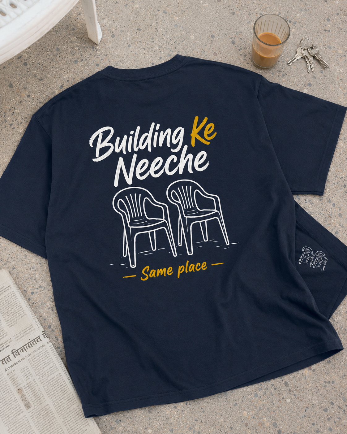 Building Ke Neeche Oversized Graphic T-Shirt in Maroon color option