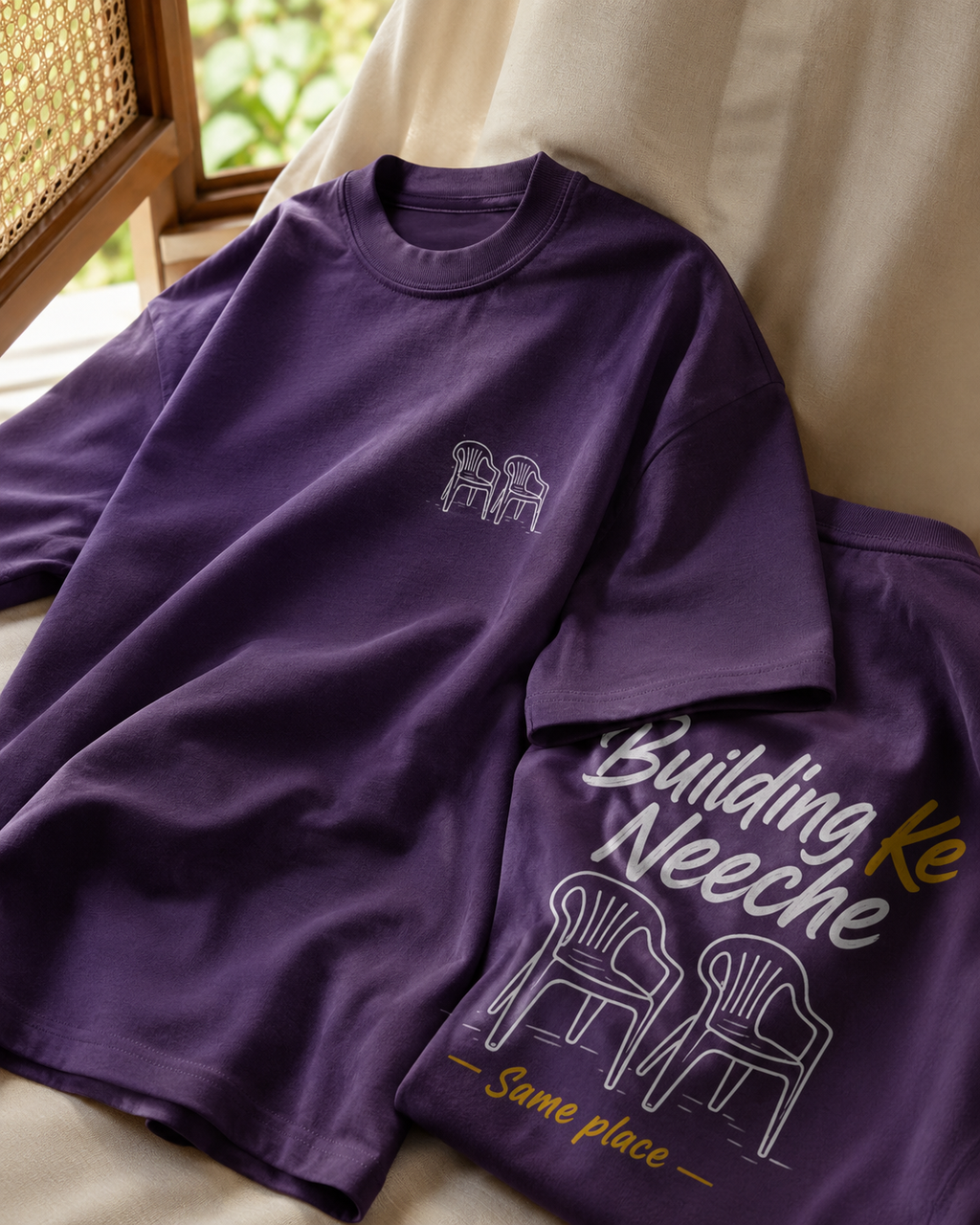 Building Ke Neeche Oversized Graphic T-Shirt in Navy Blue color option