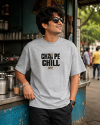 Back view of Chai Pe Chill Pastel Oversized Graphic T-Shirt in heavyweight cotton