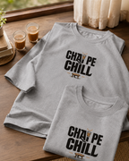Oversized fit detail of Chai Pe Chill Pastel Graphic T-Shirt with dropped shoulders