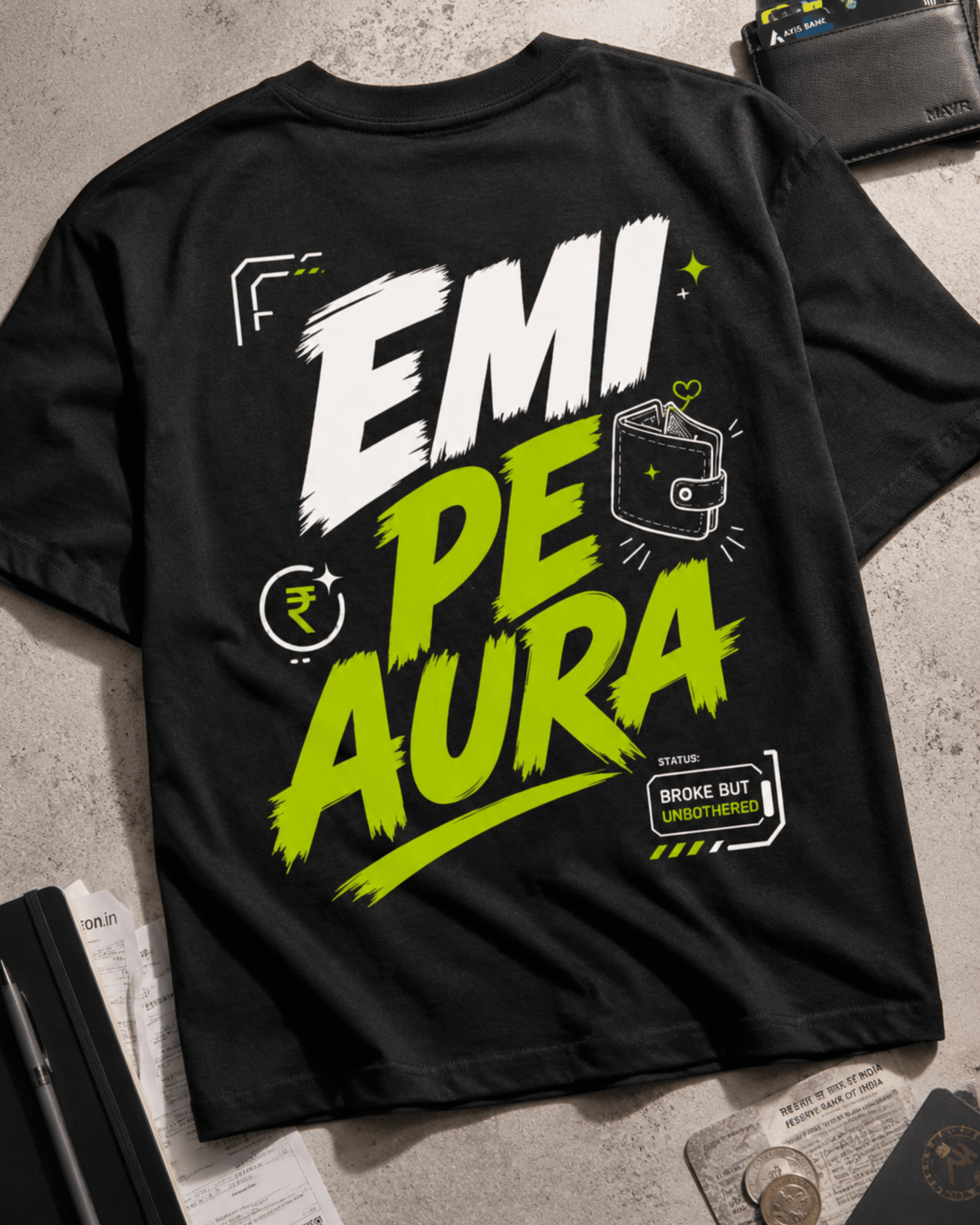 EMI Pe Aura oversized T-shirt showing dropped shoulder relaxed fit