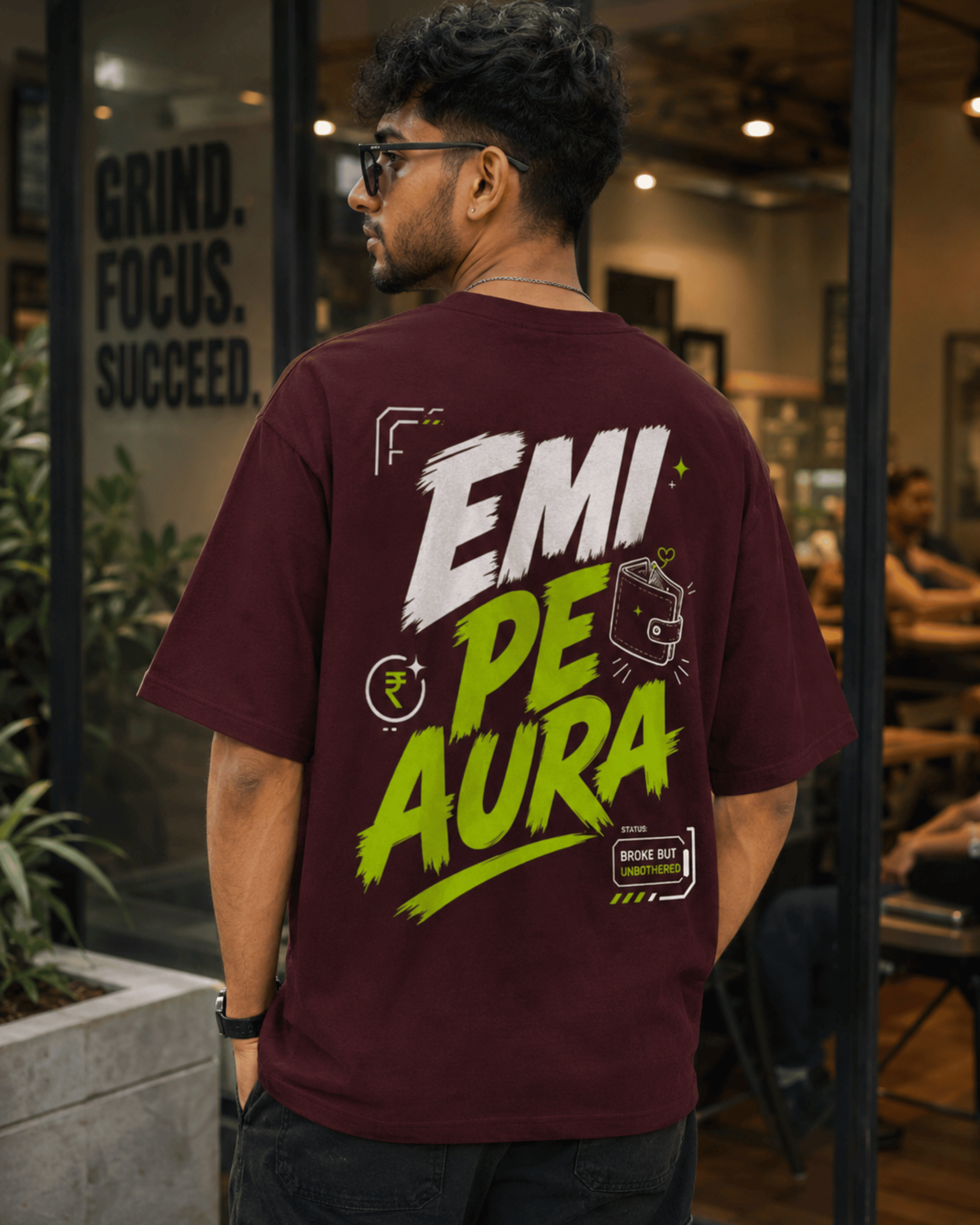 Navy Blue EMI Pe Aura oversized T-shirt for everyday streetwear