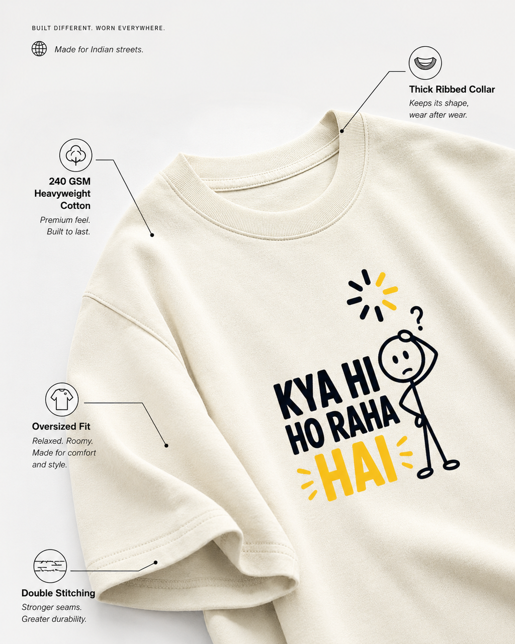 Kya Hi oversized T-shirt colour options in cream gray coral and white