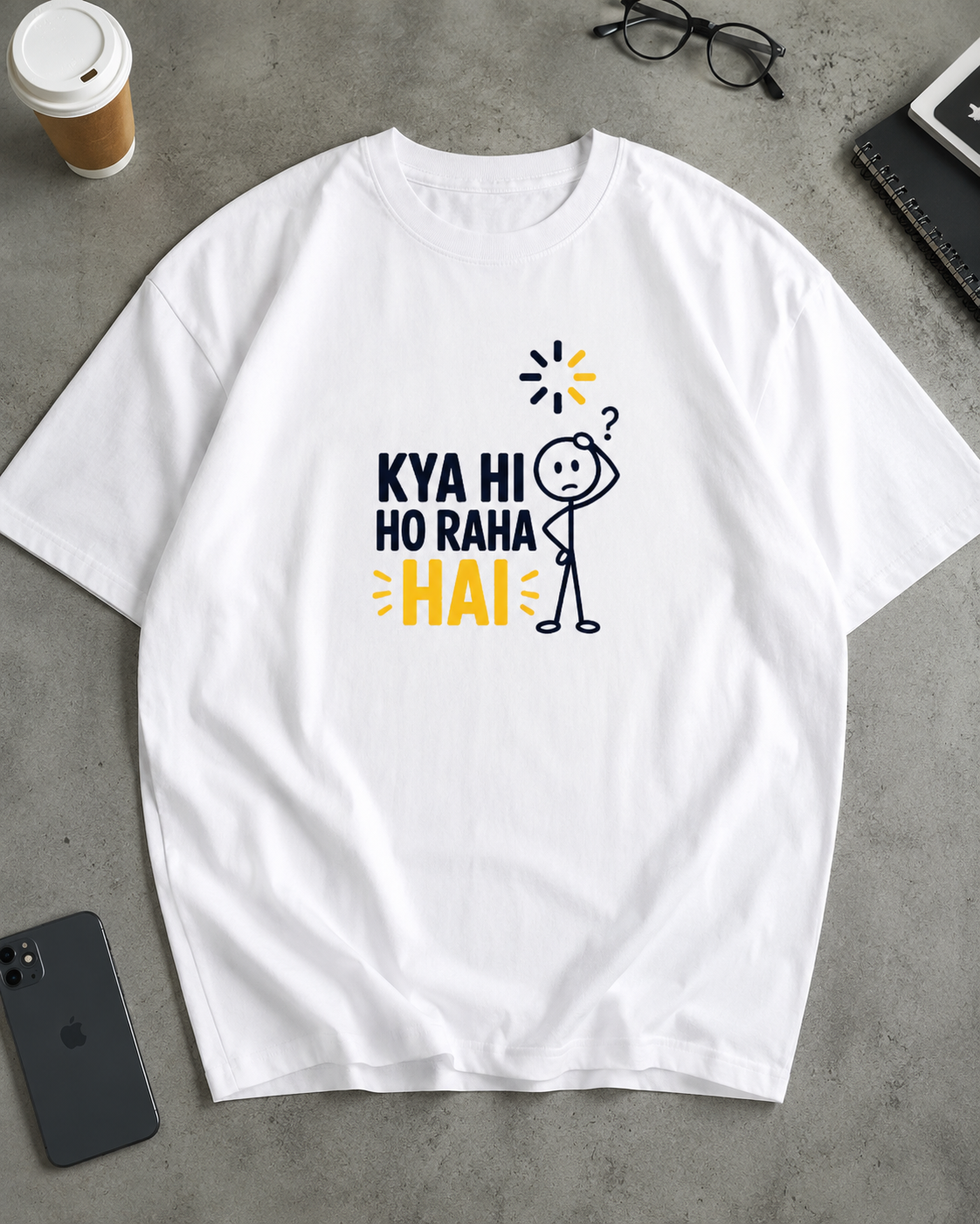 Gray Kya Hi oversized T-shirt front view with dropped shoulders