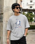 Present Enough oversized T-shirt colour options in gray cream and baby blue
