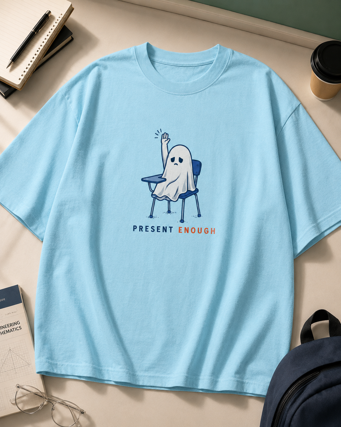 Cream Present Enough oversized T-shirt with relaxed unisex fit