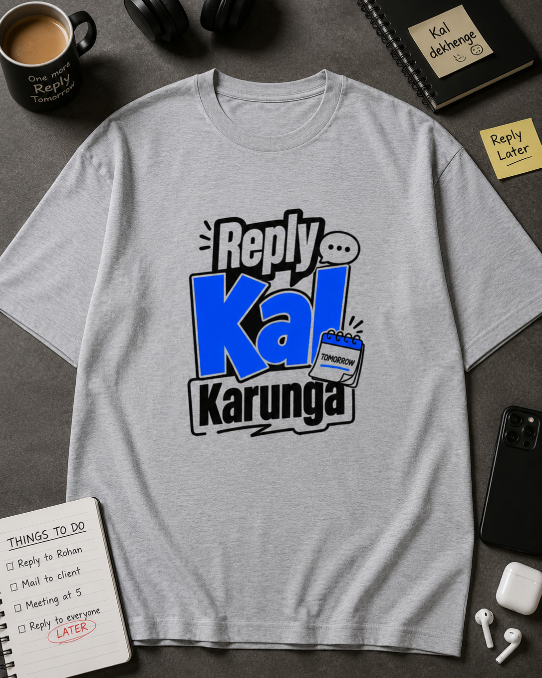 Reply Kal Karunga oversized T-shirt colour options in cream gray and golden yellow