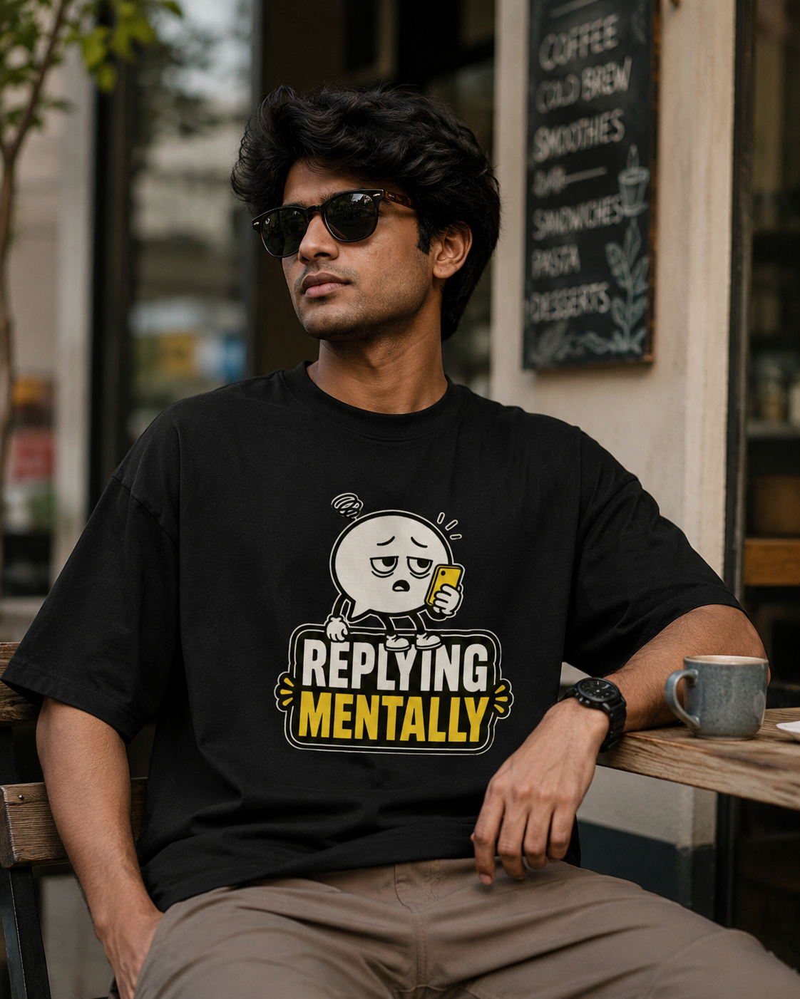 Coral Replying Mentally oversized T-shirt with relaxed unisex fit