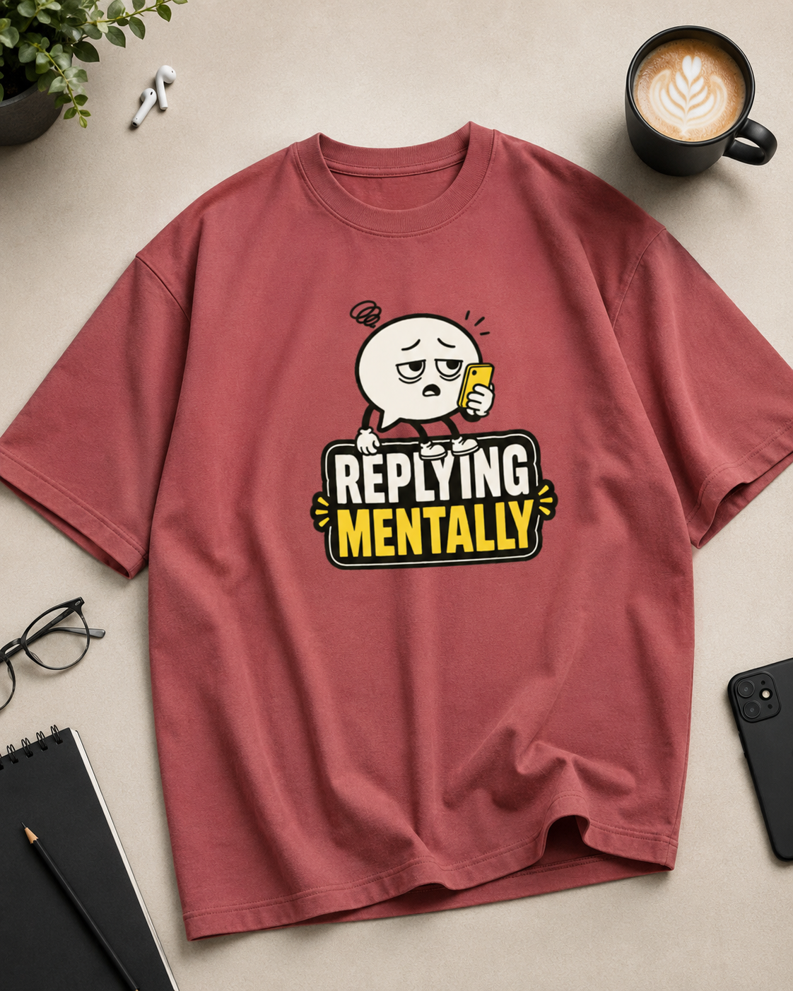 Replying Mentally oversized T-shirt showing dropped shoulder relaxed fit