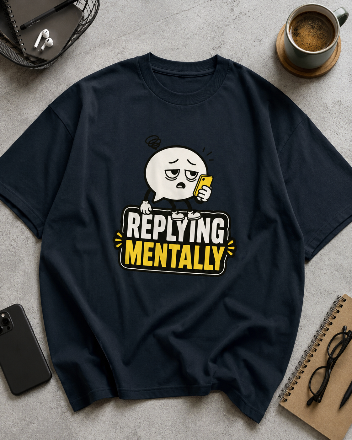 Gray Replying Mentally oversized T-shirt in heavyweight cotton