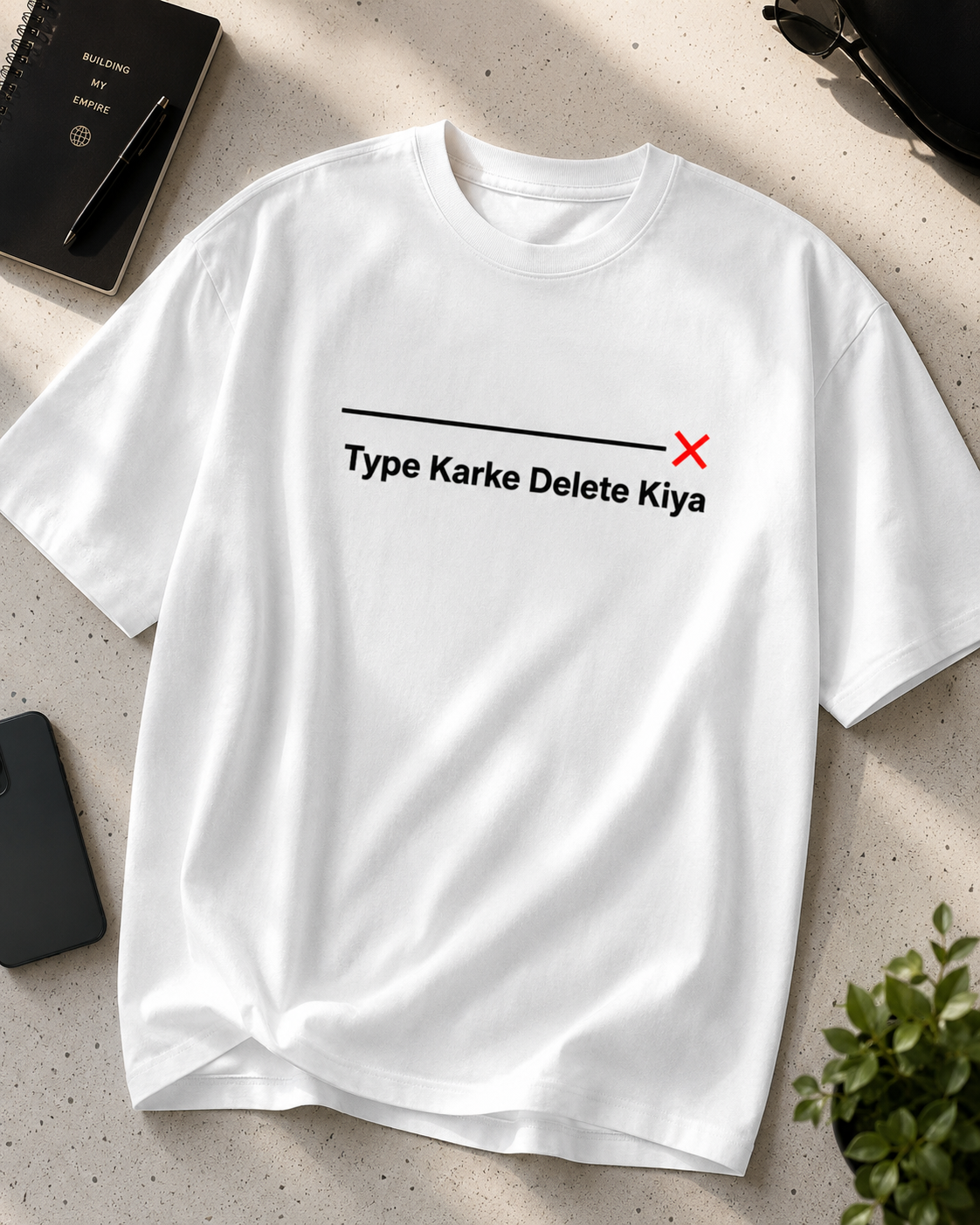 Type Karke Delete Kiya Oversized Graphic T-Shirt in Cream color option
