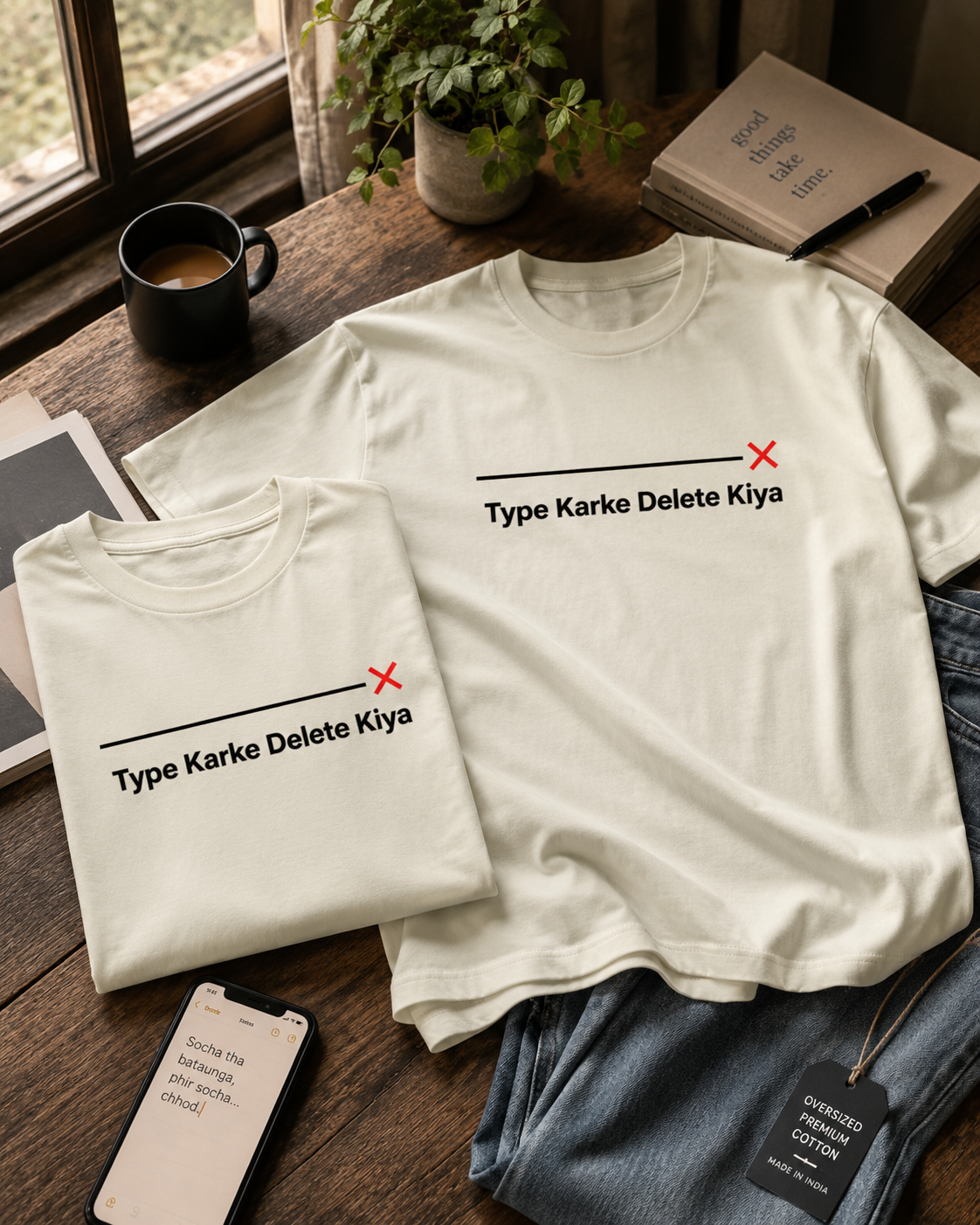 Type Karke Delete Kiya Oversized Graphic T-Shirt in White color option